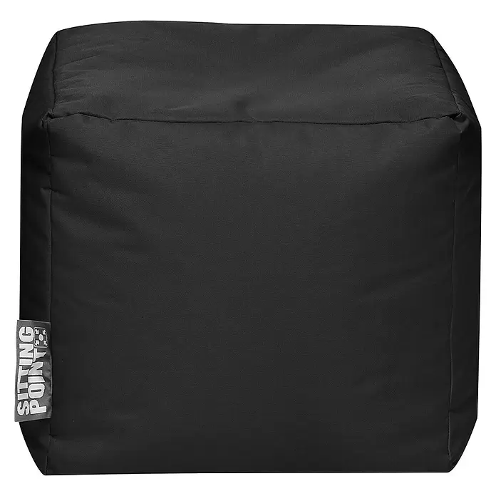 Sitting Point Sitzhocker Cube Scuba - 40 x 40 x 40 cm, Schwarz, 100 % Polyester - Schwarzer Stoff-Sitzsack mit dezenter Textur und 'SITTING POINT' Etikett.