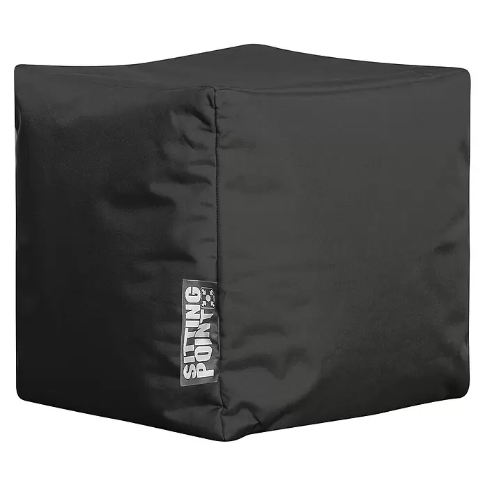 Sitting Point Sitzhocker Cube Scuba - 40 x 40 x 40 cm, Schwarz, 100 % Polyester - Dunkelgrauer Stoff-Sitzwürfel mit "Sitting Point"-Etikett.