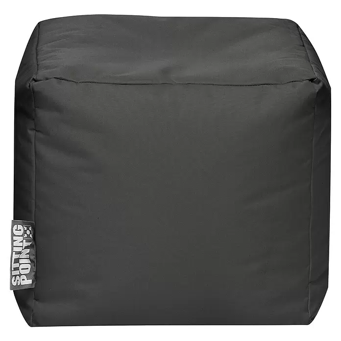 Sitting Point Sitzhocker Cube Scuba - 40 x 40 x 40 cm, Anthrazit, 100 % Polyester - Dunkelgrauer Stoff-Sitzwürfel mit „SITTING POINT“-Etikett.