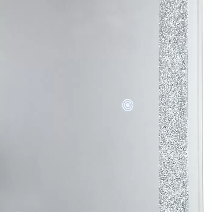 Standspiegel Glimmer - 40 x 160 cm, Glas - Rechteckiger Spiegel mit silbernem Diamantschliff-Rand und beleuchtetem Touch-Knopf.