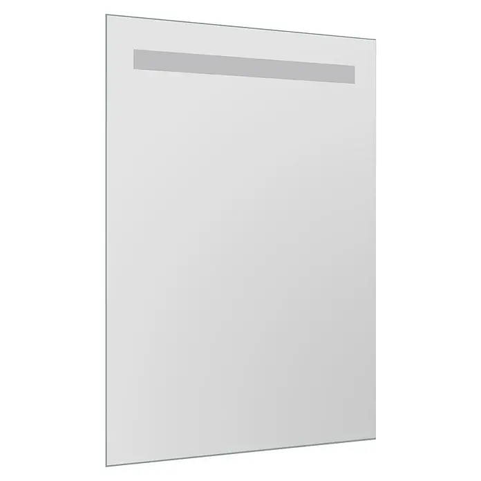 Lichtspiegel Line - 50 x 70 cm, Leuchtmittel - Nahaufnahme eines rechteckigen LED-beleuchteten Spiegels mit schlankem Rahmen und elegantem Design.
