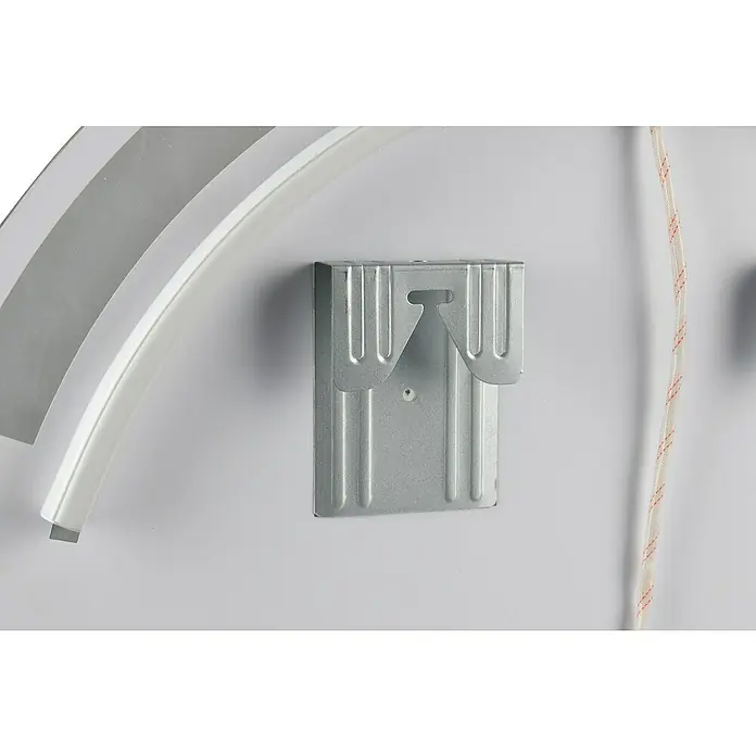 Lichtspiegel Smile - Durchmesser: 60 cm, Leuchtmittel - Nahaufnahme einer silbernen Wandhalterung für eine Lampe, die an einer weißen Oberfläche befestigt ist, neben einem Lampenelement.
