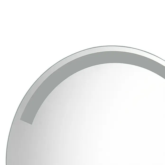 Lichtspiegel Smile - Durchmesser: 60 cm, Leuchtmittel - Nahaufnahme eines runden, modernen Spiegels mit einem grauen, reflektierenden Rahmen, der eine elegante und stilvolle Ergänzung für jedes Badezimmer darstellt.