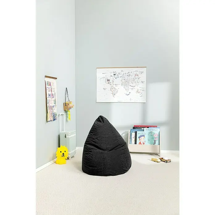 Sitting Point Sitzsack Beanbag Easy - L, Schwarz, 100 % Polyester - Ein schwarzer Sitzsack aus Cord steht im Raum, ergänzt die Einrichtung. Perfekt zum Entspannen, Lesen oder einfach nur zum Abhängen.
