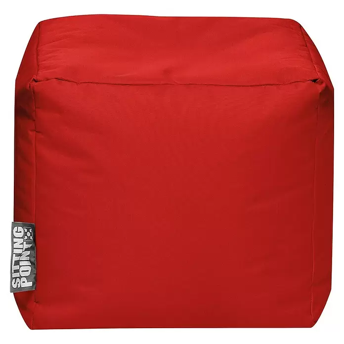 Sitting Point Sitzhocker Cube Scuba - 40 x 40 x 40 cm, Rot, 100 % Polyester - Roter würfelförmiger Stoff-Sitzsack mit Seitenetikett.