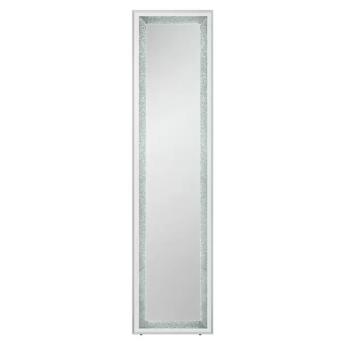 Standspiegel Glimmer - 40 x 160 cm, Glas - Rechteckiger Standspiegel mit weißem Rahmen und funkelndem Diamantsplitter-Rand.