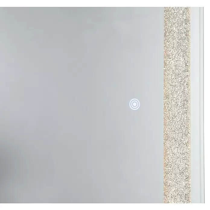 Standspiegel Glimmer - 40 x 160 cm, Glas - Rechteckiger Spiegel mit einer crushed diamond Bordüre auf der rechten Seite und einem leuchtenden runden Touch-Knopf.