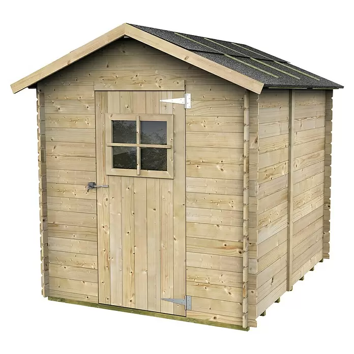 Twig Gerätehaus Assisi - Außenmaß inkl. Dachüberstand (B x T): 196 x 230 cm, Holz, Natur - Heller Holzgartenschuppen mit Schindeldach, Tür und Fenster. Ideal zur Lagerung im Freien.