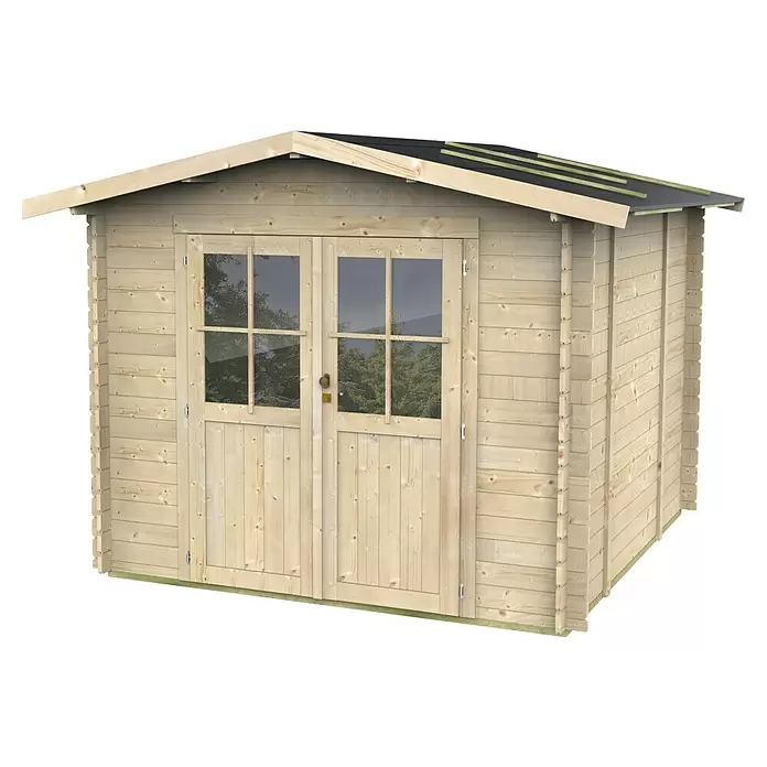 Twig Gerätehaus Siena - Außenmaß inkl. Dachüberstand (B x T): 300 x 276 cm, Holz, Natur - Helles Gartenhaus aus Holz mit doppelten Glastüren und Spitzdach.