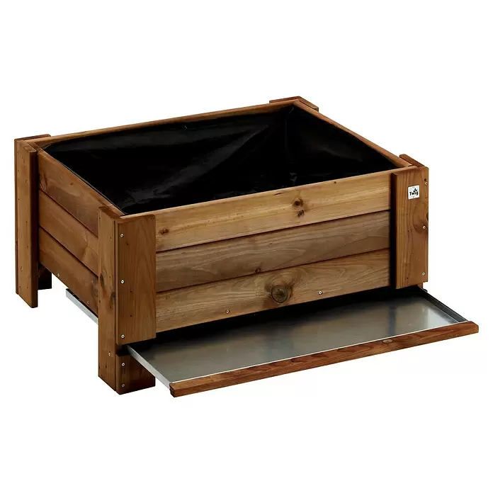 Pflanzkasten Ground Gardiniera - Außenmaß (L x B x H): 81 x 64 x 40 cm, Holz, Kastanienbraun - Hölzerner Pflanzkasten mit schwarzem Einsatz und ausziehbarer Metallschale.