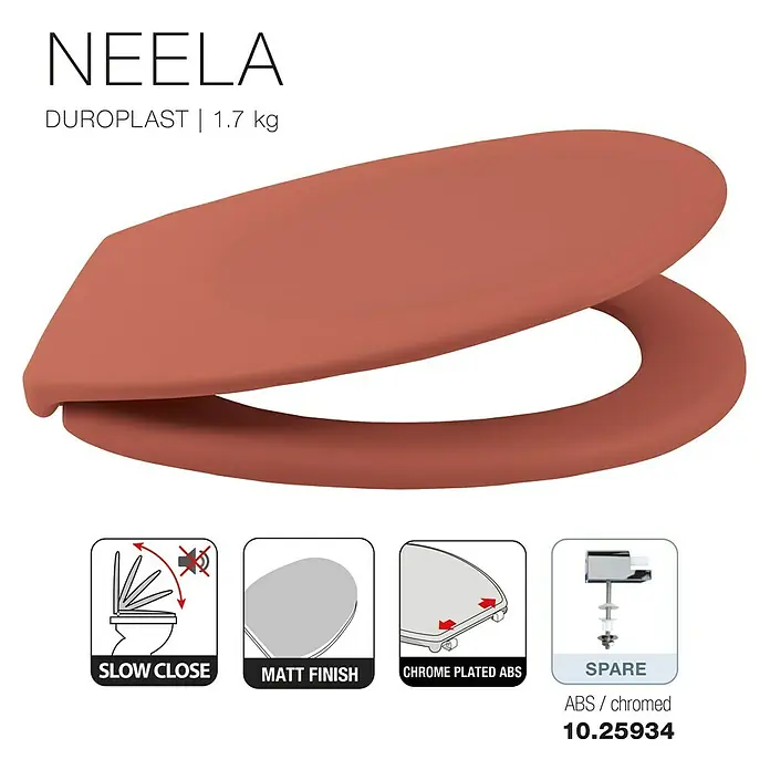 Spirella Tapa de WC Neela - Duroplast, Terracota, Con caída amortiguada - Asiento de inodoro NEELA Duroplast en terracota. Con cierre suave, acabado mate, ABS cromado y una pieza de repuesto.