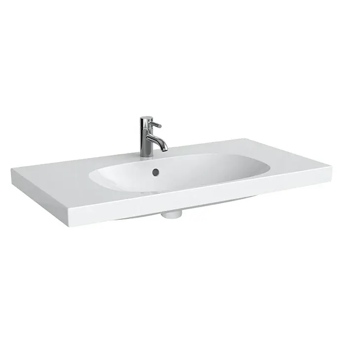 Geberit Acanto Waschtisch - 90 x 48 cm, Ohne Spezialglasur, Hahnloch: Mitte, Mit Überlauf, Weiß - Waschbecken mit Armatur, modernes Design für Badezimmer oder Gästetoilette. Elegante Keramik für stilvolle Einrichtung.