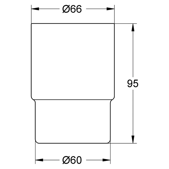 Grohe Essentials Ersatz-Zahnputzglas - Glas, Transparent - Produktskizze eines zylindrischen Gegenstands mit den Durchmessern 66 mm und 60 mm und einer Höhe von 95 mm.
