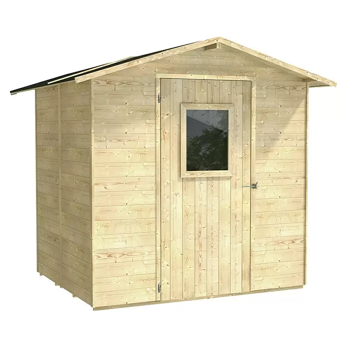 Twig Gerätehaus Napoli - Außenmaß inkl. Dachüberstand (B x T): 258 x 250 cm, Holz, Natur - Heller Holz-Gartenschuppen mit einer Tür und kleinem Fenster, mit natürlicher Holzmaserung und dunkler Dachblende.