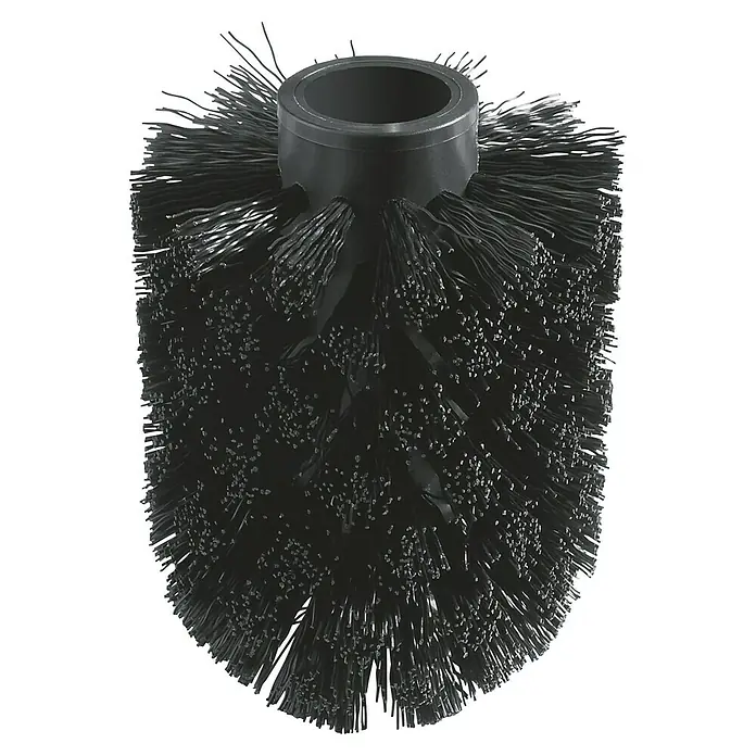 Grohe Essentials Ersatzbürstenkopf - Schwarz - Detailaufnahme einer runden, schwarzen Reinigungsbürste mit robusten Borsten und einem zylindrischen Griffstück.