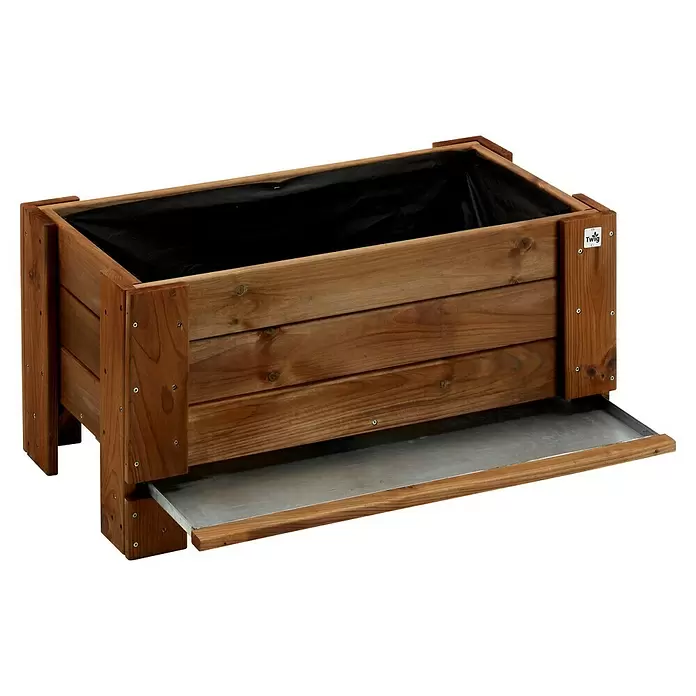 Pflanzkasten Ground Gardiniera - Außenmaß (L x B x H): 81 x 44 x 40 cm, Holz, Kastanienbraun - Brauner Holzkasten mit schwarzer Auskleidung und ausziehbarer Metallschale.
