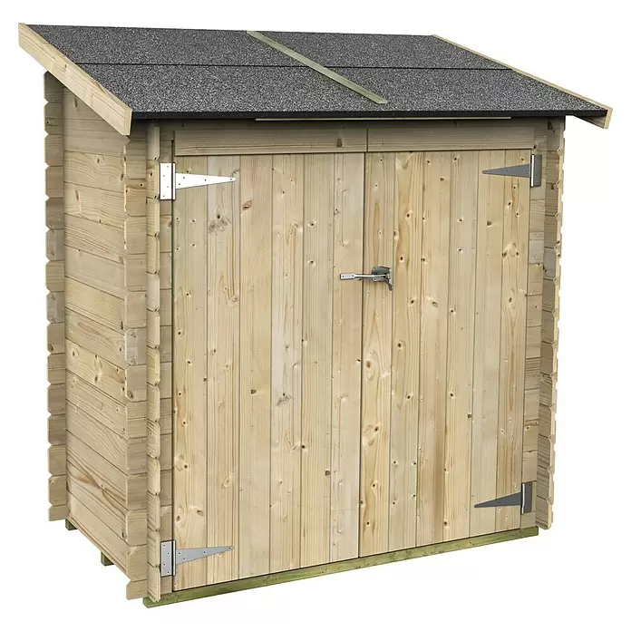 Twig Gerätehaus Genova - Außenmaß inkl. Dachüberstand (B x T): 167 x 100 cm, Holz, Natur - Heller Holzgartenschuppen mit dunkelgrauem Filzdach, Doppeltüren und Metallbeschlägen.