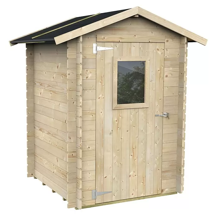 Twig Gerätehaus Firenze - Außenmaß inkl. Dachüberstand (B x T): 184 x 158 cm, Holz, Natur - Helles Gartenhaus aus Holz mit schwarzem Dach und kleinem Fenster.