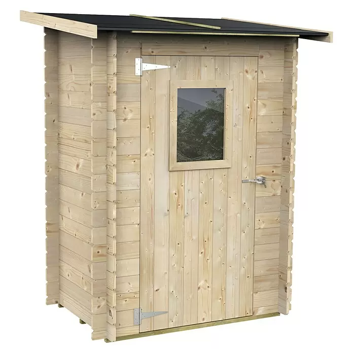 Twig Gerätehaus Firenze - Außenmaß inkl. Dachüberstand (B x T): 170 x 126 cm, Holz, Natur - Gartenhaus aus Naturholz mit schwarzem Dach und einer Tür mit Fenster.