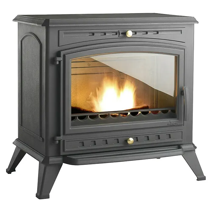 Invicta Estufa de leña Alma - 12 kW, Volumen de calefacción: 360 m³, Antracita - Diseño elegante: Estufa de leña gris con puerta de vidrio y fuego visible, que aporta calidez y ambiente a cualquier espacio.