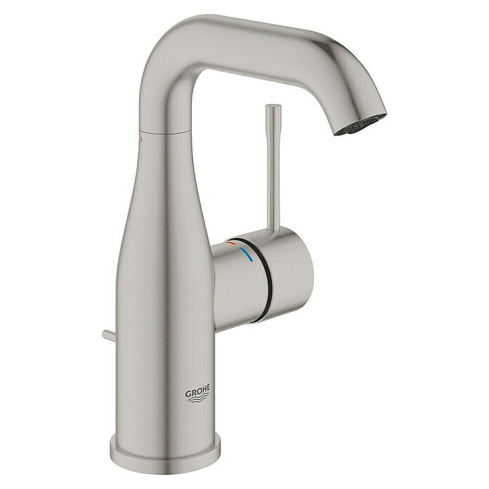 Grohe Essence New Waschtischarmatur M-Size (Mit Zugstange, Supersteel, Glänzend)