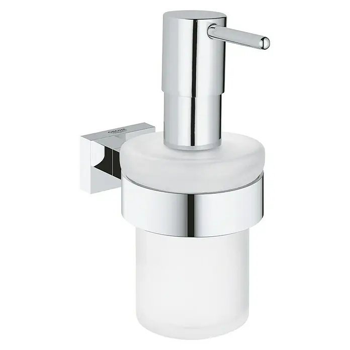 Grohe Essentials Cube Seifenspender - Mit Halterung, Chrom, Glänzend - Ein schimmernder, silberner Seifenspender. Elegantes Design, das jedem Badezimmer einen Hauch von Klasse verleiht.