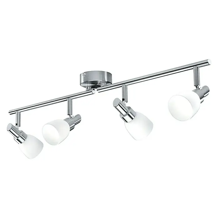 Osram Regleta LED 827 - 8 W, L x An x Al: 67,5 x 8 x 17 cm, Blanco/Plateado, Blanco cálido - Lámpara de techo plateada con cuatro pantallas blancas, creando un ambiente moderno y luminoso.