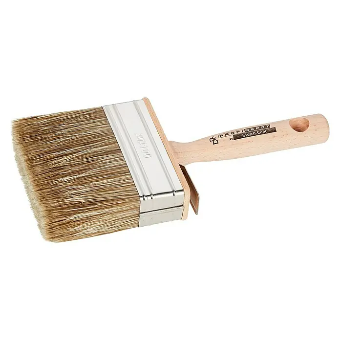 Profi Depot by Storch-Ciret Lasur-Flächenstreicher - 100 mm, Holz - Ein rechteckiger Quast Pinsel mit hellbraunen Borsten und einem Holzgriff, ideal für präzise Malerarbeiten.