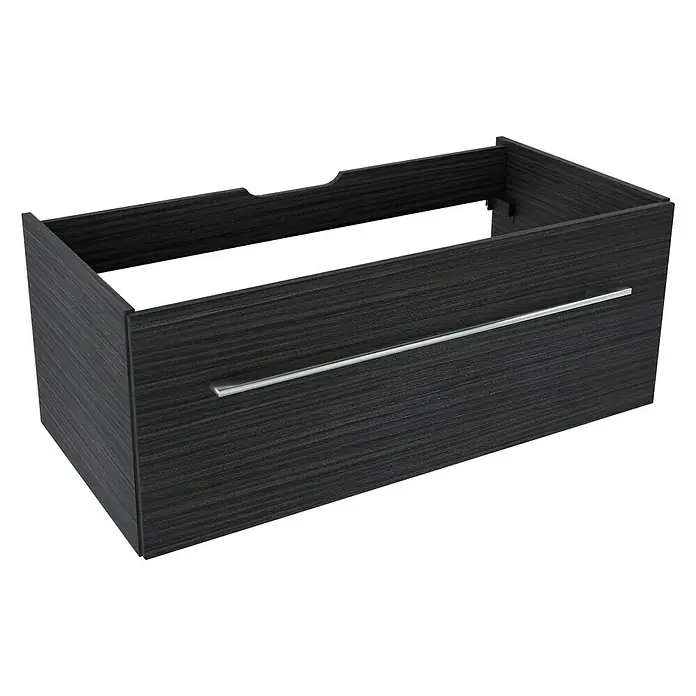 Camargue Stella Waschtischunterschrank - 99,4 x 48,8 x 39 cm, Ohne Beleuchtung, Dark Oak - Schwarzer Waschtischunterschrank mit Schublade und Griff aus Metall. Der Unterschrank ist aus Holz gefertigt und hat eine moderne Optik.