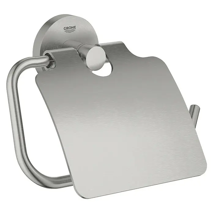 Grohe Essentials Toilettenpapierhalter - Mit Deckel, Supersteel, Glänzend - Ein GROHE Essentials Toilettenpapierhalter mit Deckel aus gebürstetem Edelstahl, ideal für moderne Badezimmer und zur stilvollen Aufbewahrung.