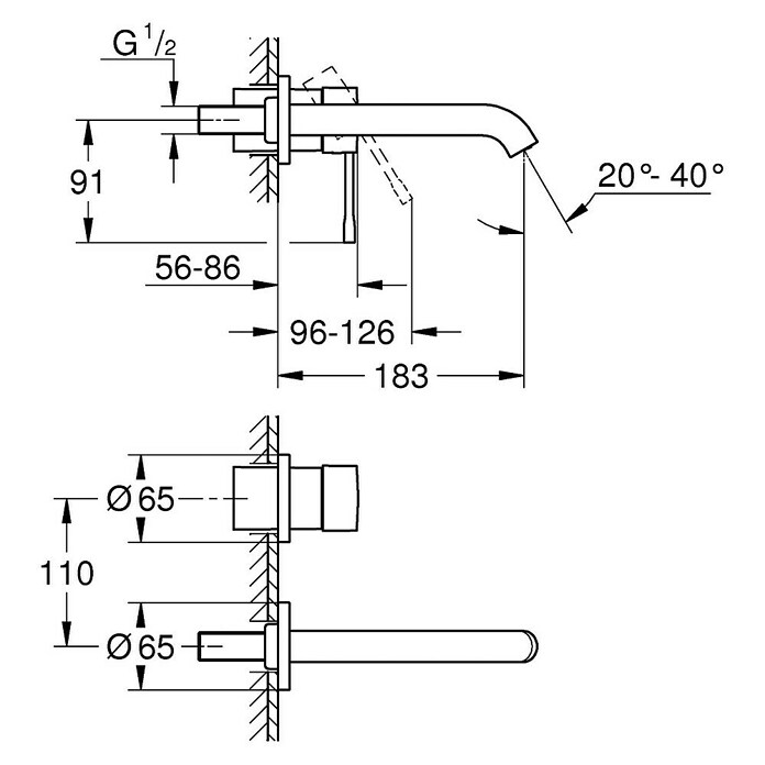 Grohe Essence Wand-Waschtischarmatur M (2-Loch, Supersteel, Matt)