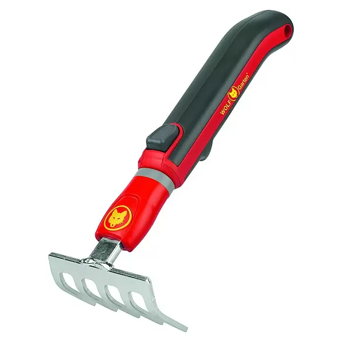 Wolf-Garten Multi-Star Rechen Kleinkremmer LJ-M Set - Arbeitsbreite: 8 cm, Anzahl Zinken: 5 - Rote und schwarze WOLF-Garten Handharke mit silbernem Metallkopf, für Gartenarbeiten.