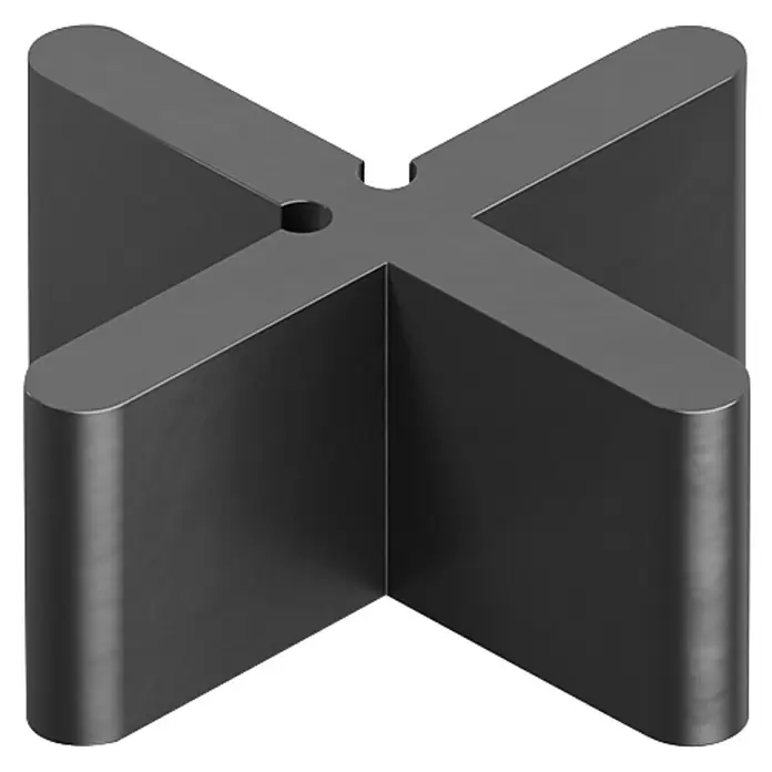 Langfit Fugenkreuz - 100 Stk., Fugenbreite 6 mm - Dunkelgrauer X-förmiger Abstandshalter mit abgerundeten Kanten und einem Mittelloch.