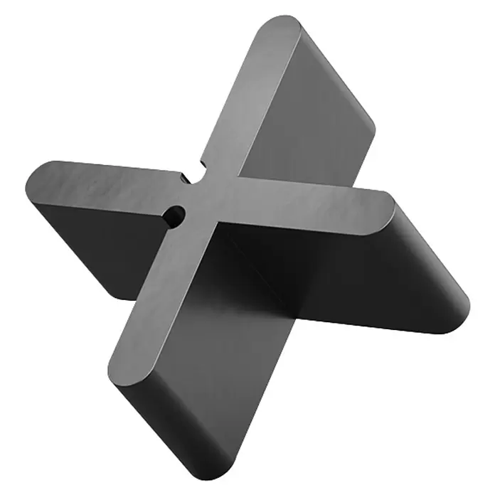 Langfit Fugenkreuz - 100 Stk., Fugenbreite 6 mm - Dunkelgraues, kreuzförmiges Bauteil mit abgerundeten Enden und einer zentralen Bohrung.