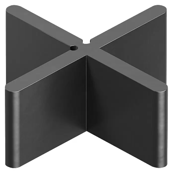 Langfit Fugenkreuz - 100 Stk., Fugenbreite 4 mm - Dunkelgraues X-förmiges Verbindungselement mit abgerundeten Kanten und zentralem Loch.