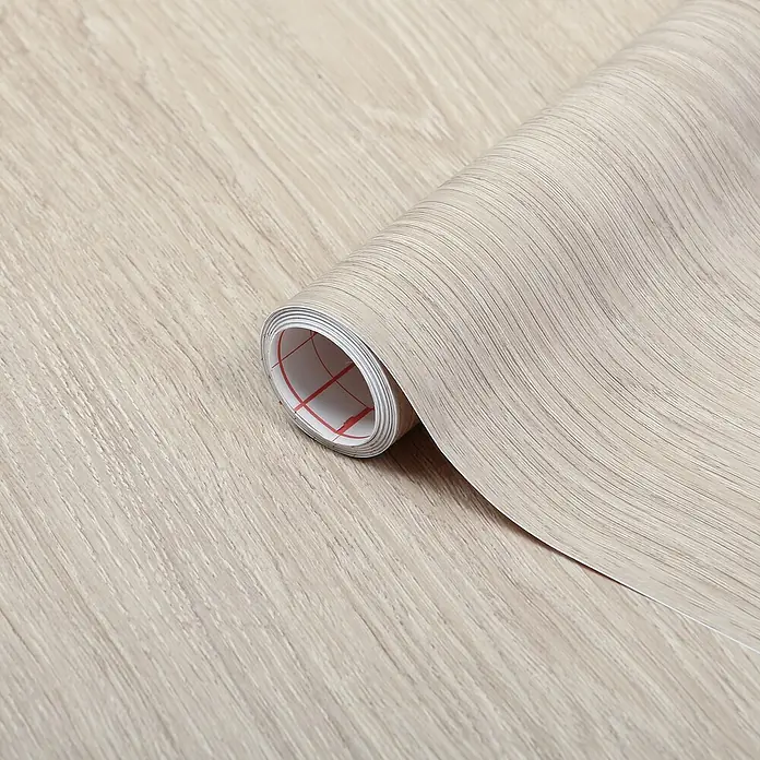 D-c-fix Holzoptikfolie Santana Eiche - 210 x 90 cm, Kalk, Selbstklebend - Ein Rollenbild des selbstklebenden Holzfurnier-Dekorpapiers, perfekt für Möbelrenovierungen und Heimwerkerprojekte.