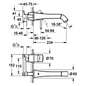 Grohe Grandera Waschtischarmatur (Wandmontage, Chrom/Gold, Glänzend, Ausladung Armatur: 234 mm) | BAUHAUS