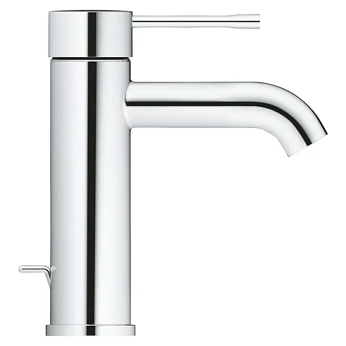 Grohe Essence New Waschtischarmatur S-Size - Mit Zugstange, Chrom, Glänzend - Ein schlichtes, glänzendes Waschbeckenarmatur mit einem geraden Auslauf und Hebel, perfekt für moderne Badezimmer und Waschtische.