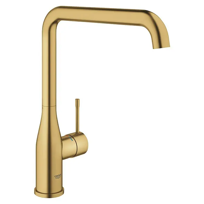 Grohe Essence Spültischarmatur - U-Auslauf, Cool Sunrise, Matt - Goldene Küchenarmatur von Grohe mit schlichtem Design, ideal für moderne Küchen. Glatte Oberfläche und eckige Formgebung.