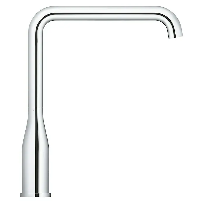 Grohe Essence Spültischarmatur - U-Auslauf, Chrom, Glänzend - Bild einer modernen, glänzenden Chrom-Küchenarmatur mit einem minimalistischen, rechtwinkligen Design.