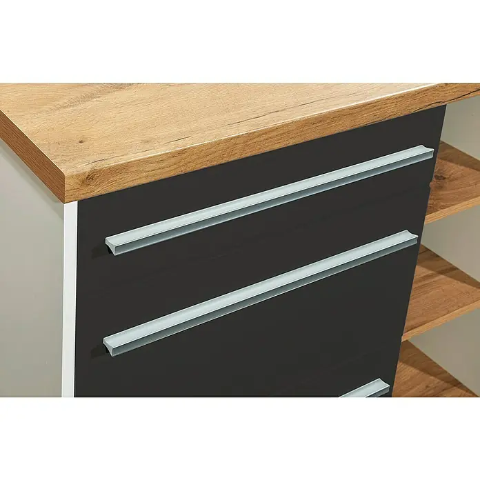 Respekta Inselküche Gabriel - Breite: 150 cm, Grau, Ohne Elektrogeräte - Schubladenkommode mit Holzplatte und langen, modernen Griffen. Zeitgemäße Möbel für ein stilvolles Zuhause.