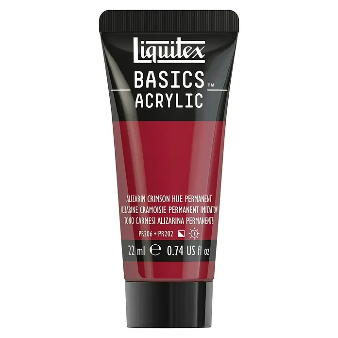 Liquitex Basics Acrylfarbe - Alizarinkarmesin permanent, 22 ml - Eine Tube Liquitex Basics Acrylfarbe in Alizarin Crimson Hue. Ideal für Künstler, die hochwertige und erschwingliche Farben suchen.