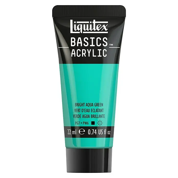 Liquitex Basics Acrylfarbe - Helles Aquagrün, 22 ml - Eine Tube Liquitex Basics Acrylfarbe in hellem Aquagrün, ideal für Kunstprojekte und Hobbykünstler.