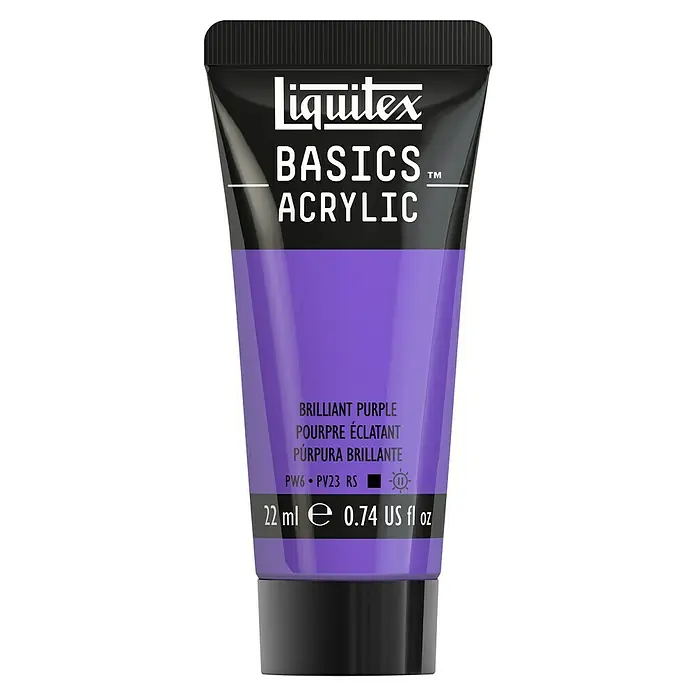 Liquitex Basics Acrylfarbe - Brillantlila, 22 ml - Ein Tube Liquitex Basics Acrylfarbe in brillantem Lila, ideal für Kunstprojekte und kreative Anwendungen mit hoher Pigmentierung.