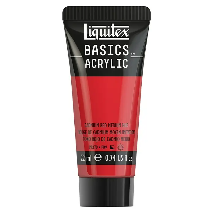 Liquitex Basics Acrylfarbe - Kadmiumrot mittel, 22 ml - Eine Tube Liquitex Basics Acrylfarbe in Kadmiumrot Medium Farbton. Ideal für Kunstprojekte und Hobbykünstler.