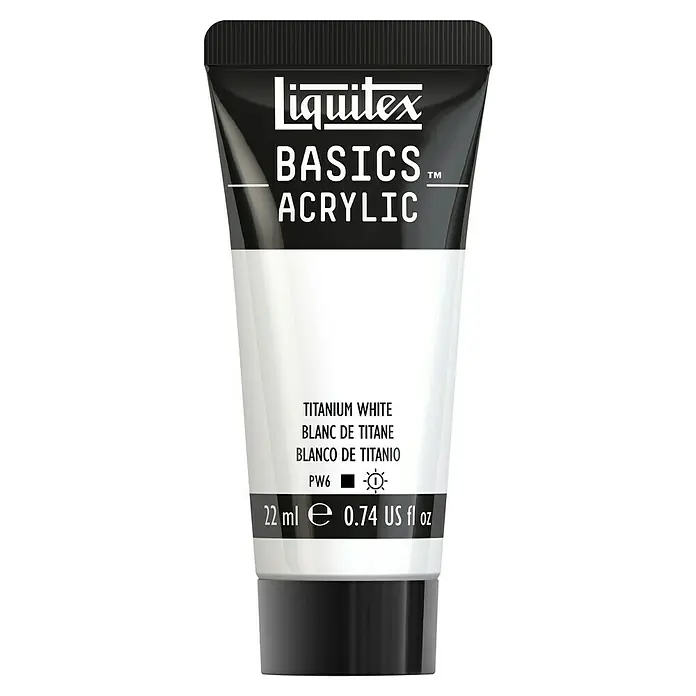 Liquitex Basics Acrylfarbe - Titanweiß, 22 ml - Eine Tube Liquitex Basics Acrylfarbe in Titanweiß, ideal für Künstler und Hobbyisten.