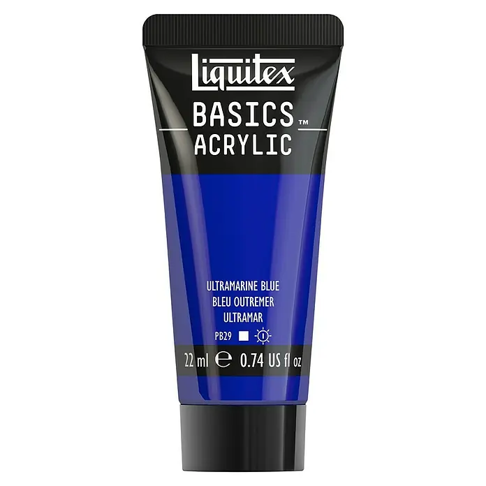 Liquitex Basics Acrylfarbe - Ultramarinblau, 22 ml - Eine Tube Liquitex Basics Acrylfarbe in Ultramarinblau, ideal für Künstler und Hobbybastler, mit 22 ml Inhalt.