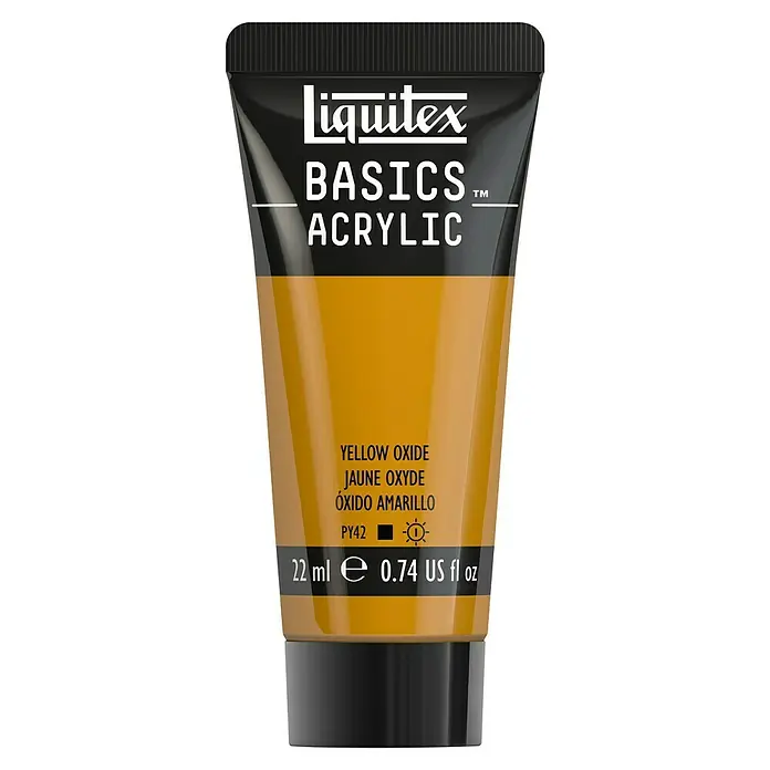 Liquitex Basics Acrylfarbe - Oxidgelb, 22 ml - Eine Tube Liquitex Basics Acrylfarbe in Gelbocker. Ideal für Kunstprojekte, bietet diese Farbe eine gute Deckkraft und Vielseitigkeit.