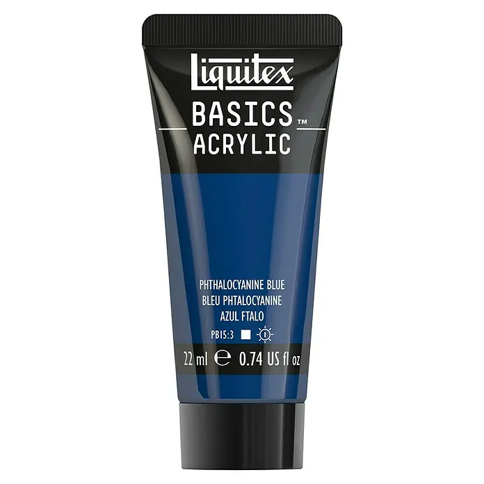 Liquitex Basics Acrylfarbe - Phthalozyaninblau, 22 ml - Produktansicht: Eine Tube Liquitex Basics Acrylic Farbe in Phthalocyanine Blau, ideal für Künstler und Hobbyanwender.