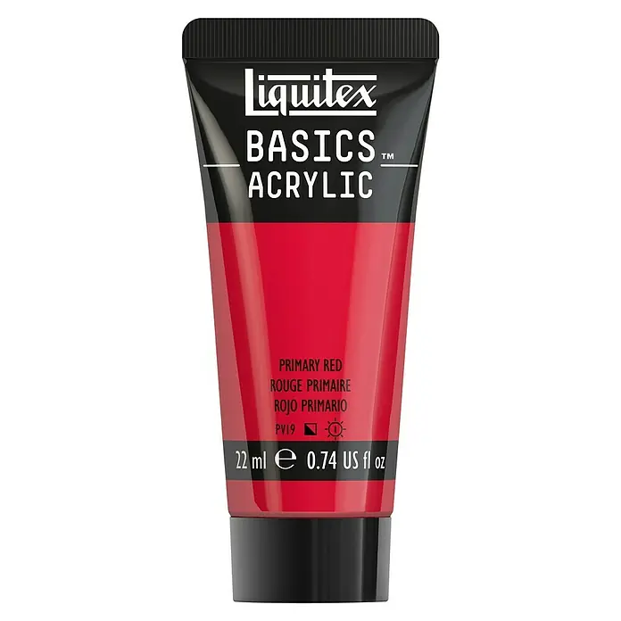 Liquitex Basics Acrylfarbe - Primärrot, 22 ml - Eine Tube Liquitex Basics Acrylfarbe in der Farbe Primärrot, ideal für Künstler und Bastler.